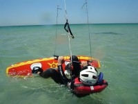 Independent in the water with the kiteboard in Tarifa Spain